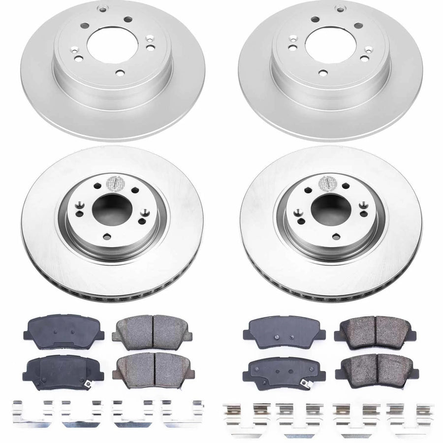 Power Stop CRK6765 Brake Rotor Coated and Ceramic Brake Pads- Front & Rear For Hyundai Azera 2012-2017 [Model Specific]
