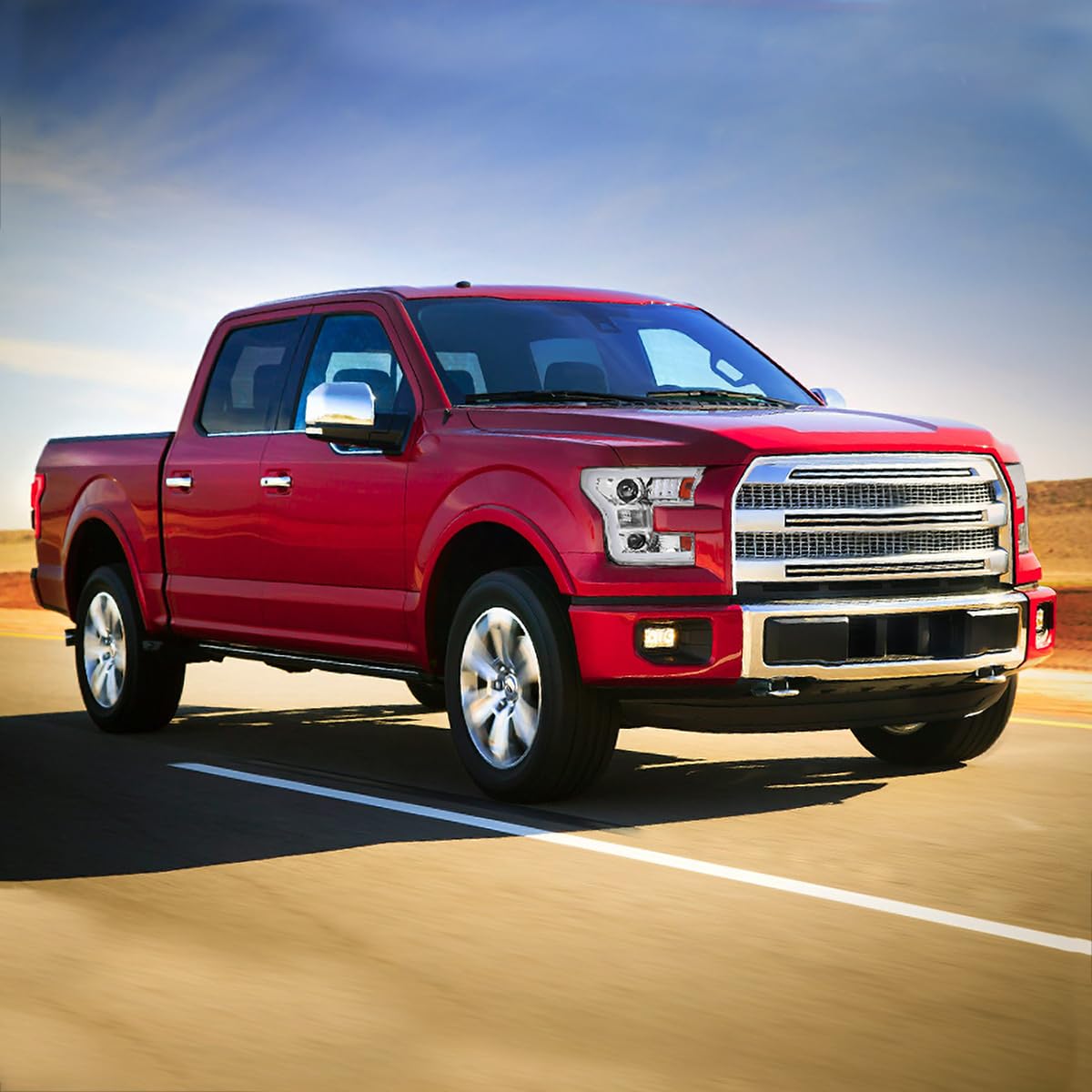 Chrome Projector Headlights SPEC-D TUNING w/LED Light Bar Compatible with 2015-2017 Ford F-150, Left + Right Pair Headlamps Assembly
