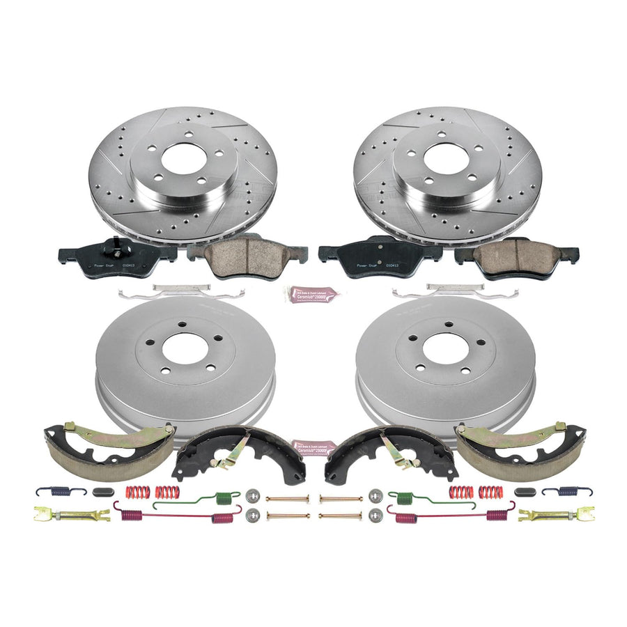 Power Stop K15258DK Z23 Carbon Fiber Brake Pads Front and Rear with Drilled & Slotted Brake Drums Kit