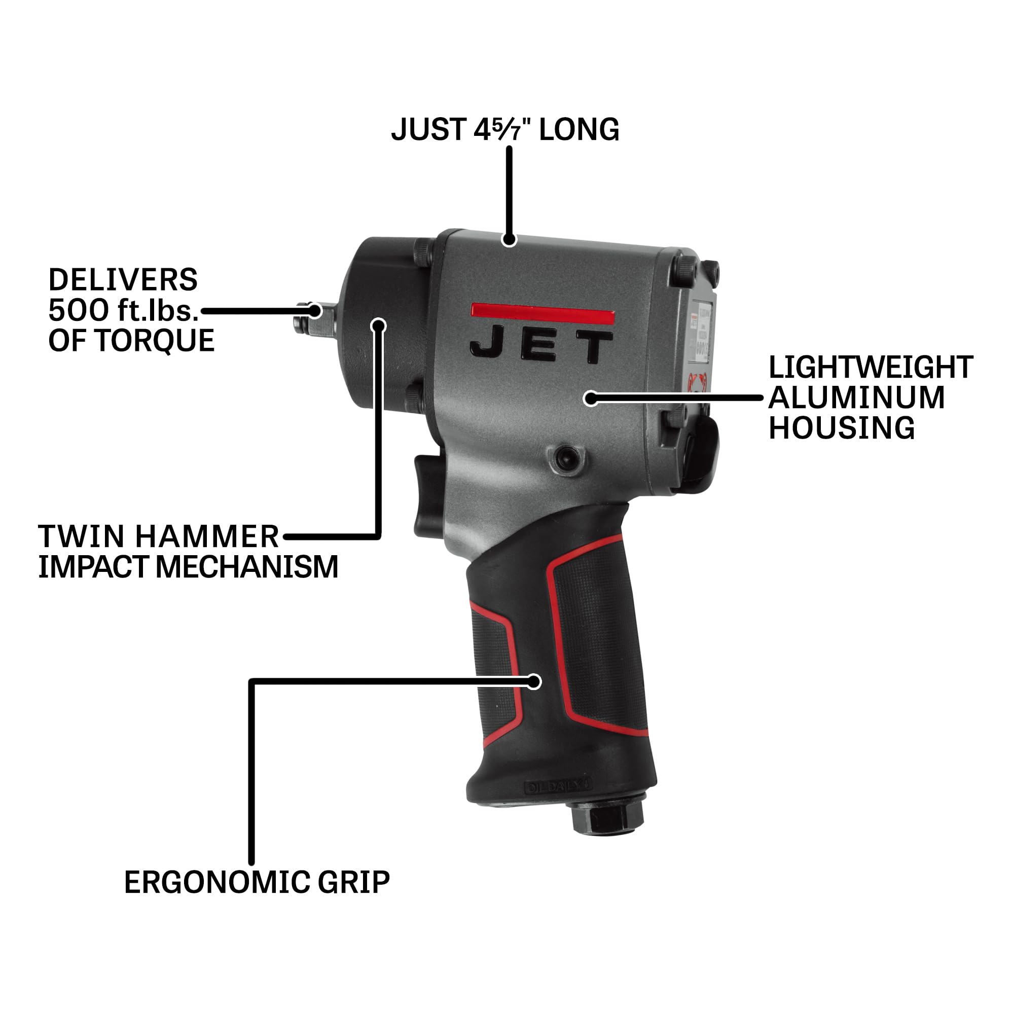 3/8-Inch JET Compact Impact Wrench, 500 ft-lbs, 10000 RPM (Model JAT-106)