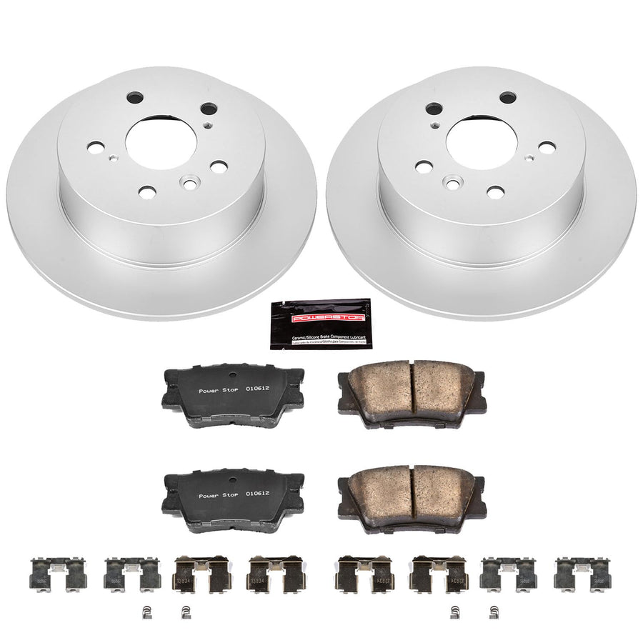 Power Stop CRK3068 Brake Kit Rear Coated Brake Rotor and Ceramic Brake Pads For 2007-2012 Lexus ES350 | 2008 2009 2010 2011 2012 Toyota Avalon | 2007 2008 2009 2010 2011 Toyoya Camry