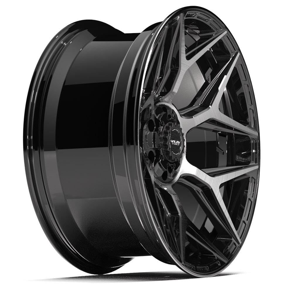 4PLAY 22x10 4P06 Snowflake Wheels - Gloss Black 22 Inch Rims, 6x139.7 Wheels - Optional TPMS & 285/45R22 Tires and Rims Packages - Fits Most Full-Size GM Trucks & SUVs (Single Rim)