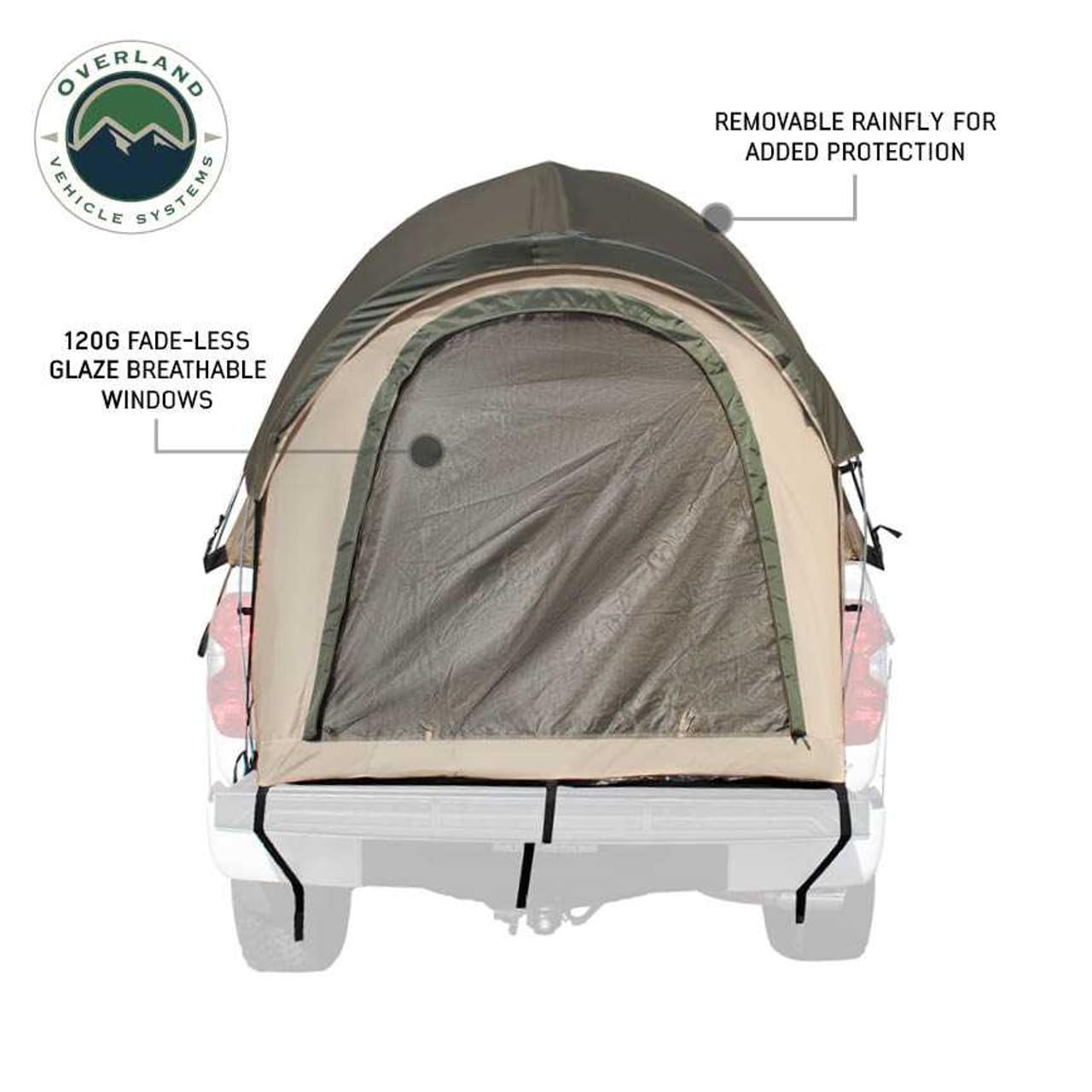 LD TACT Overland Vehicle Systems Truck Bed Tents - Tan Body & Green Rainfly 2-3 Person Tent (Full-Size Truck - 5.5' Bed) - Premium 420D Material - Perimeter Skirt and Reinforced Floor