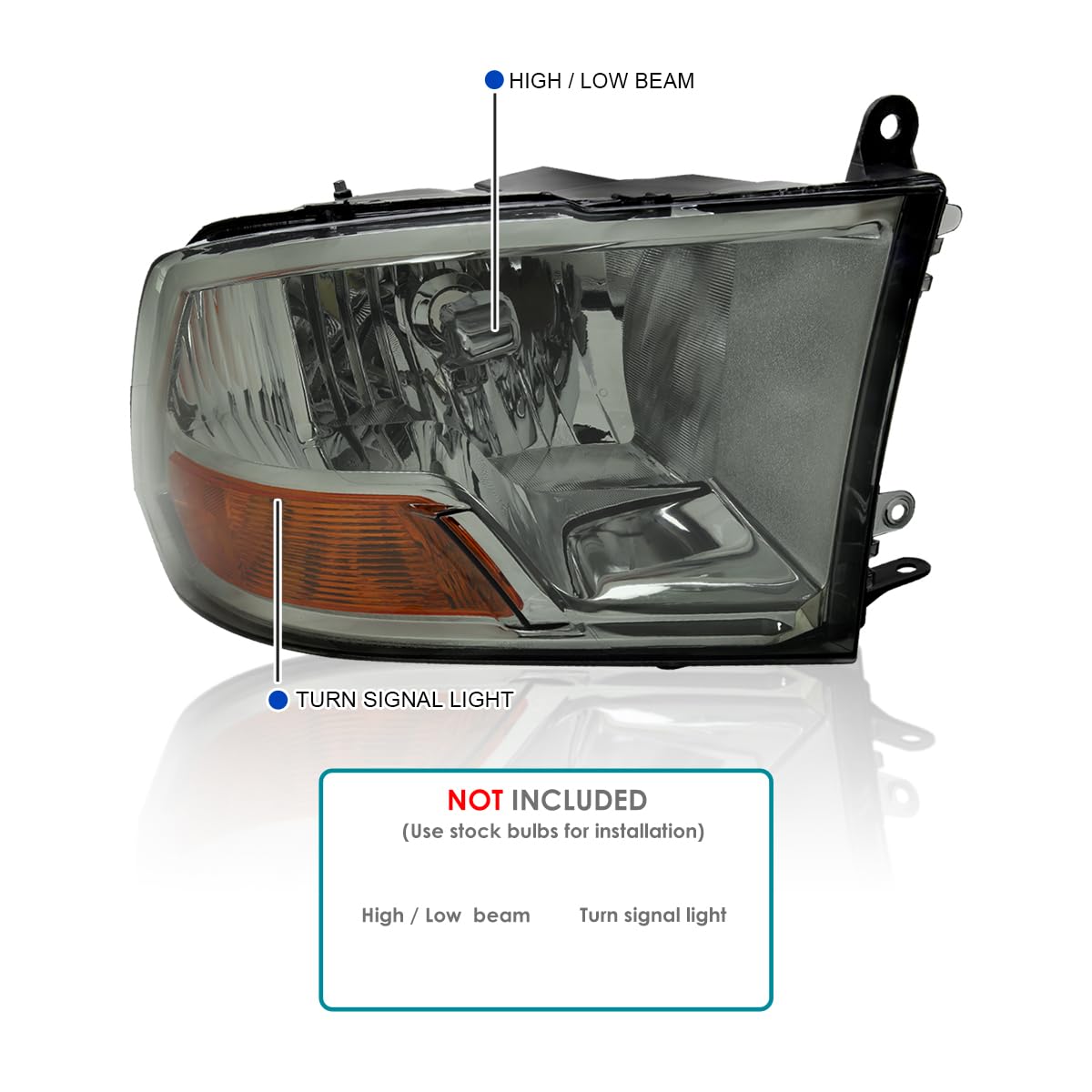 Light Smoke SPEC-D TUNING Headlights Compatible with 2009-2018 Dodge RAM 1500/2500/3500 L+R Pair Head Light Lamp Assembly