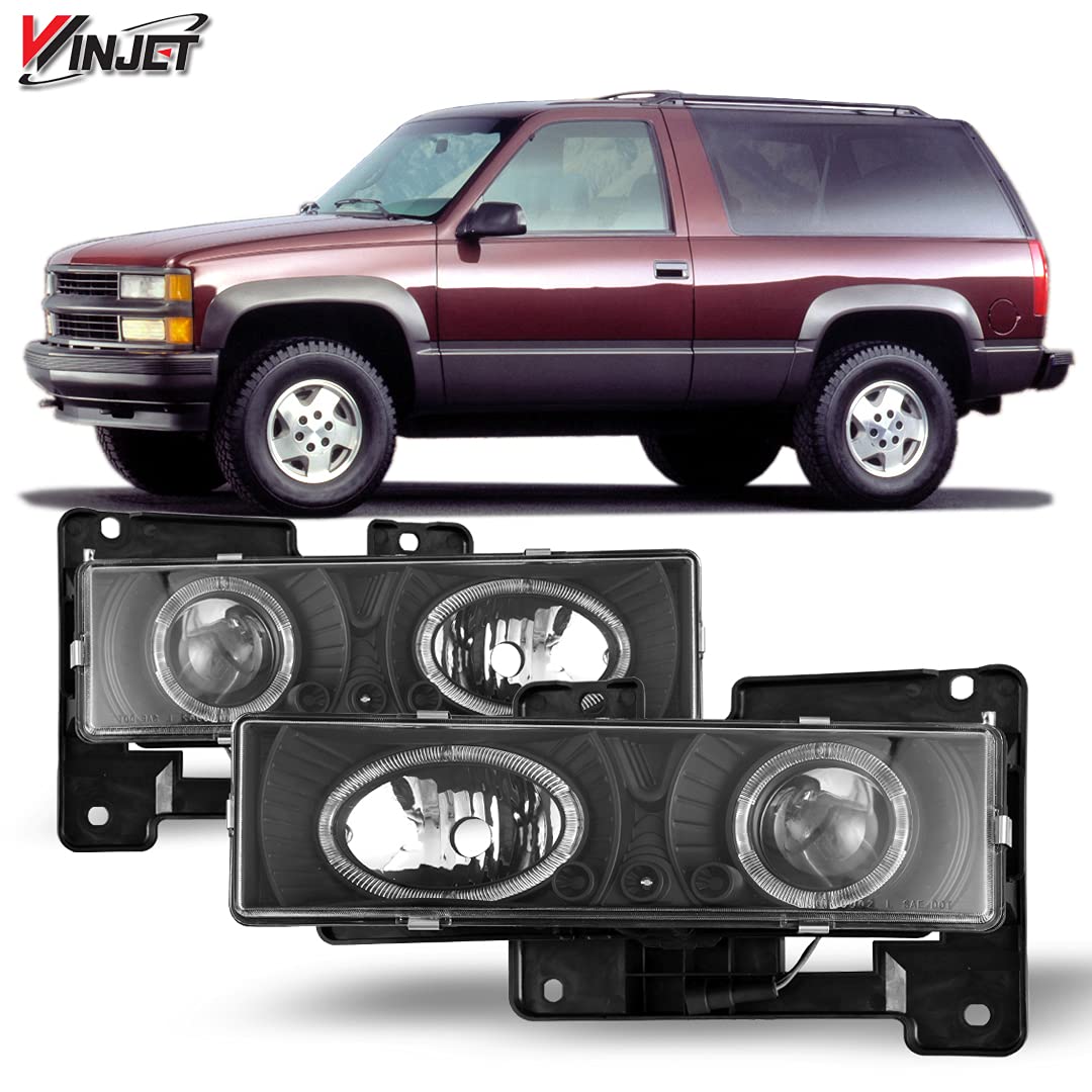 Winjet Compatible with 1994 1995 1996 1997 1998 1999 2000 C1500 C2500 C3500 K1500 K2500 K3500 LED DRL Halo Projector Headlights Blazer Suburban Tahoe