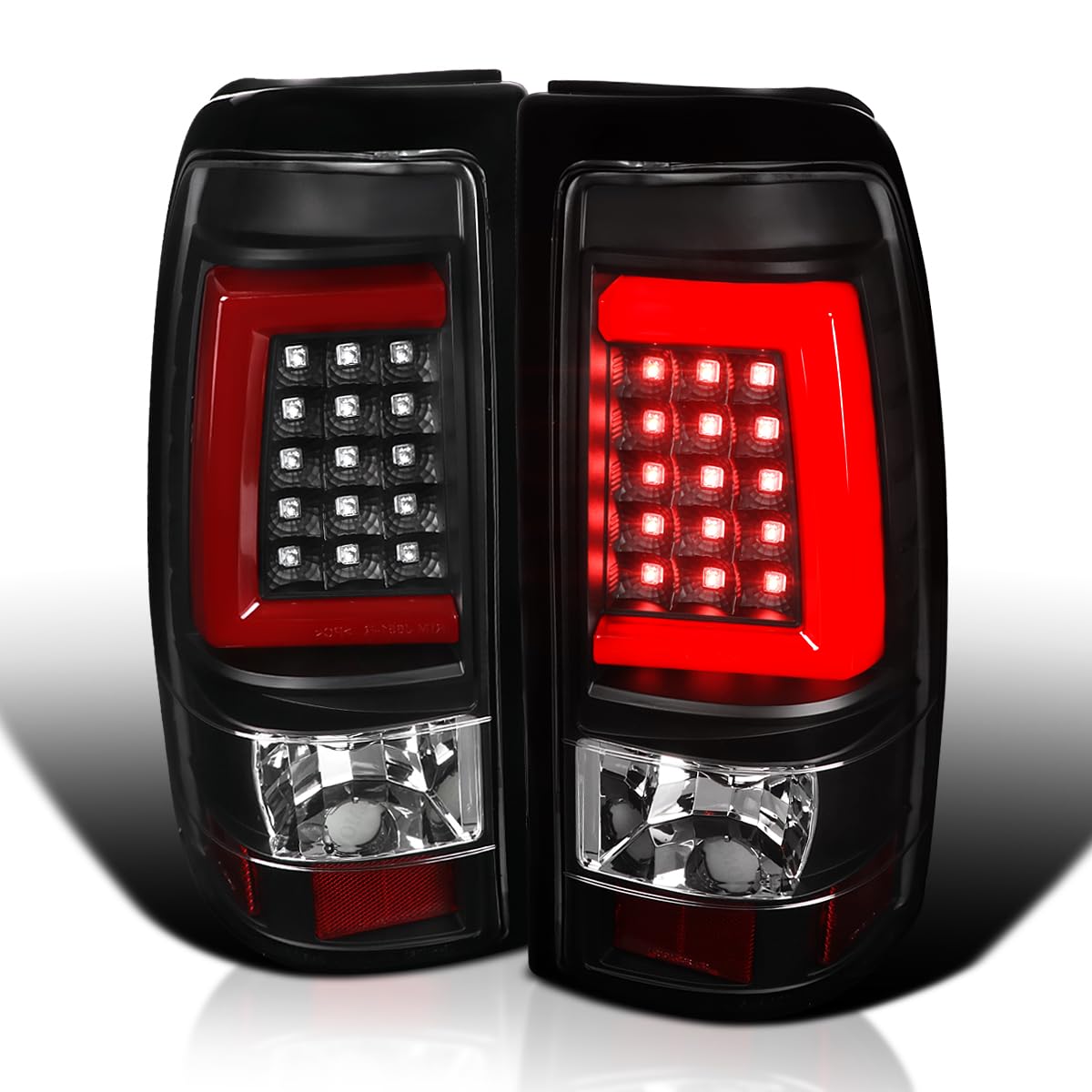 Black LED Tail Lights SPEC-D TUNING w/Red LED Light Bar Compatible with 1999-2002 Chevy Silverado GMC Sierra 1500/2500/3500 Models, Left + Right Pair Assembly