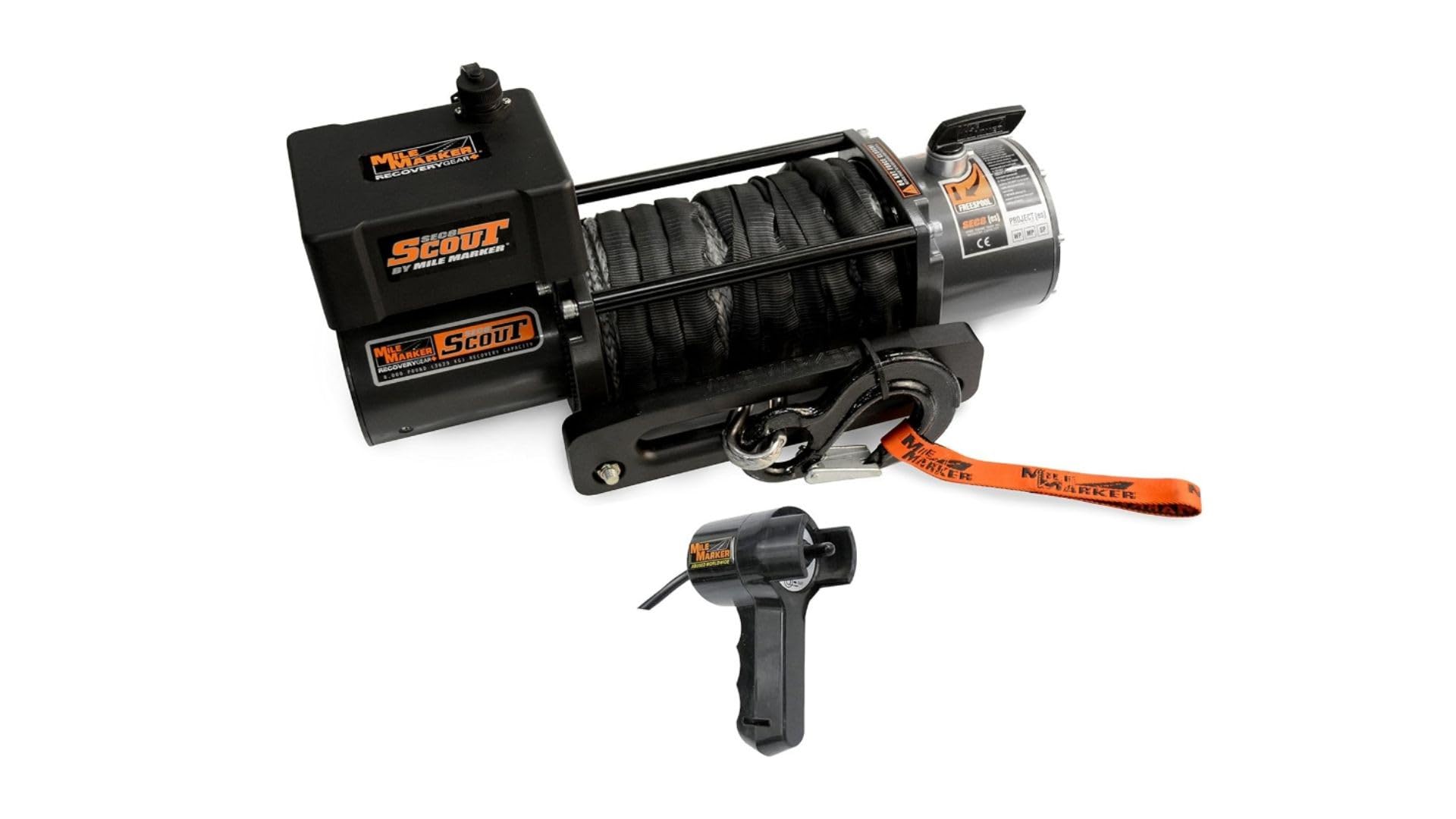 Winch Mile Marker 77-53141W Sec 8 8000 Pound Pulling Power - Waterproof, Corrosion Resistant Stainless Steel Fasteners, 4.9 HP Series Wound Motor, Automatic Load Holding Brake