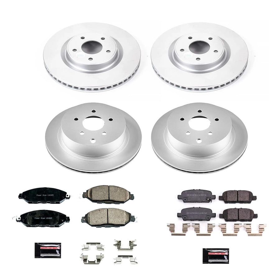 Power Stop Front and Rear CRK8347 Coated Brake Rotors and Z17 Ceramic Brake Pads Kit For INFINITI QX60 2019 [Model Specific]