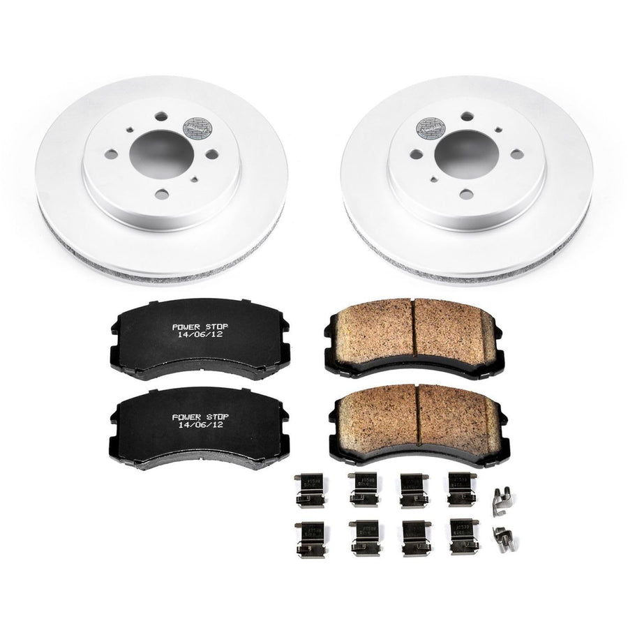 Coated Brake Rotor and Ceramic Brake Pads Power Stop CRK1215- Front For Mitsubishi Lancer 2002-2006 [Model Specific]