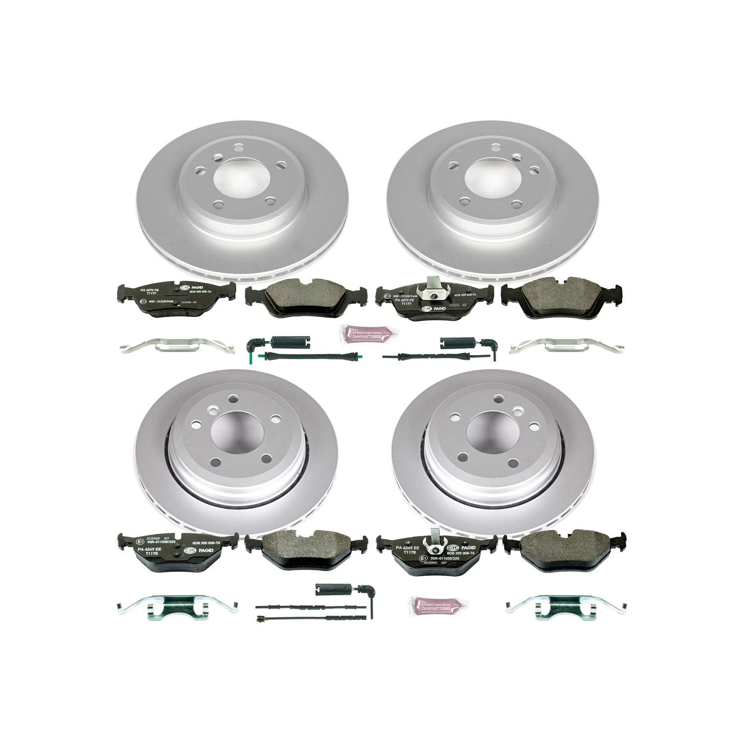Power Stop ESK874 Euro-Stop Front & Rear Brake Kit BMW and 2 Front & 1 Rear Sensor Wires For BMW 325xi 2001-2005 [Model Specific]