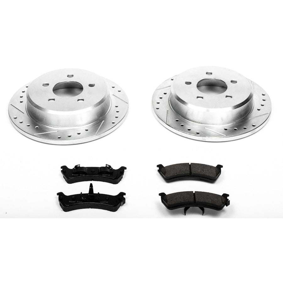 Power Stop K1858 Z23 Carbon Fiber Brake Pads Rear with Drilled & Slotted Brake Rotors Kit For Ford Explorer, Ford Explorer Sport, Ford Ranger, Mercury Mountaineer [Model Specific]