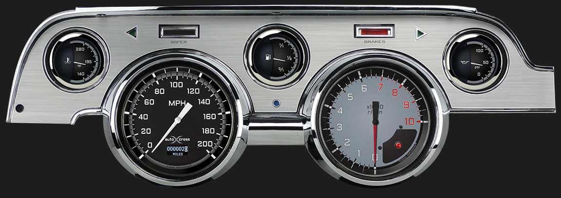 Classic Instruments Autocross Gray MU67DAXGBA 5 Gauge Package LED Odometer Brushed Bezel Fits 1967 Mustang