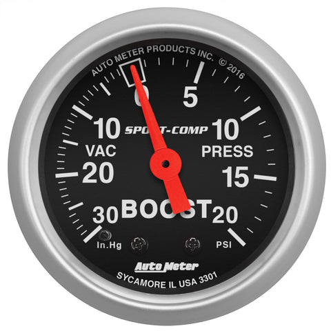 Auto Meter Sport-Comp 3301 Mechanical Boost/Vacuum Gauge, 2.3125 in.