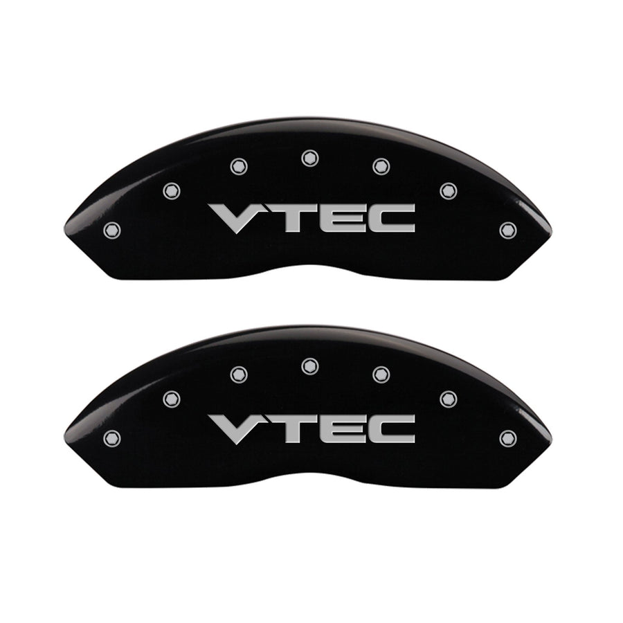 MGP Caliper Covers Front and Rear 39016SVTCBK Black Powder Coat Finish, Set of 4 (Vtech Silver Characters, Engraved)