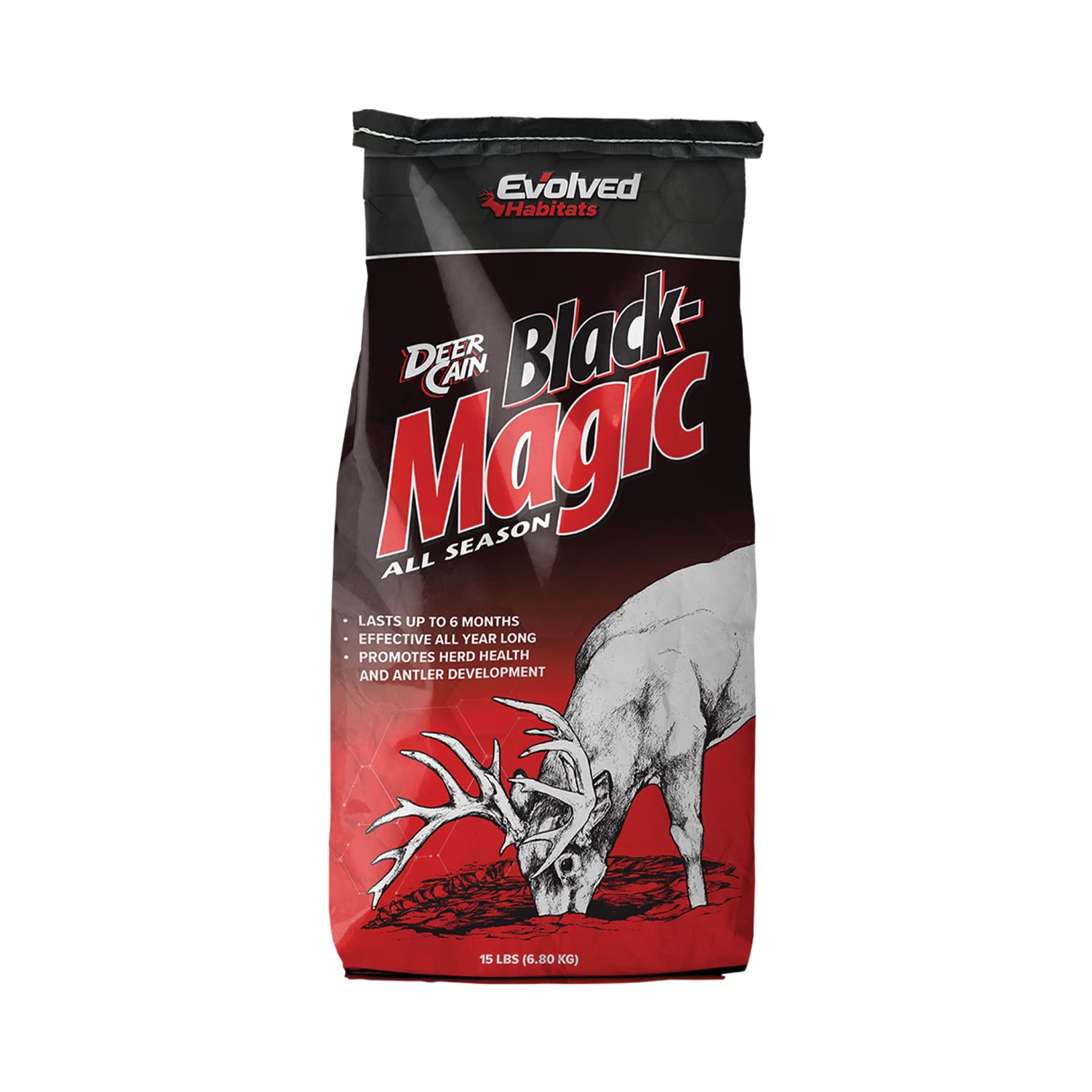 Evolved Habitats Black Magic Deer Cane All Season Powder Attractant - 15 lbs Year-Round Long-Lasting Mineral Lick Food Supplement - Site Activator