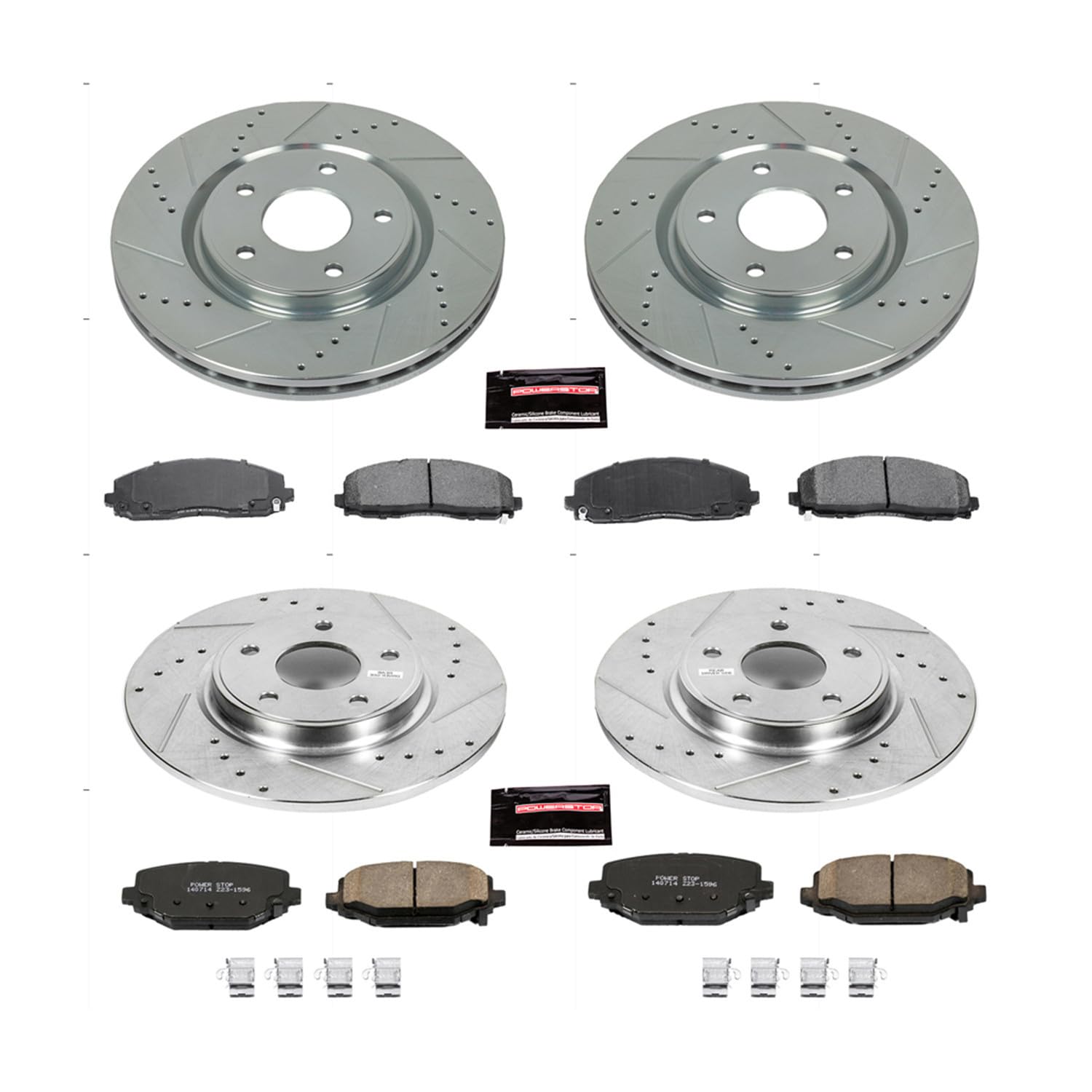 Power Stop K5960 Z23 Daily Driver Front and Rear Carbon-Fiber Ceramic Brake Pads with Drilled and Slotted Rotors Kit For Town Country Grand Caravan Journey C/V Routan