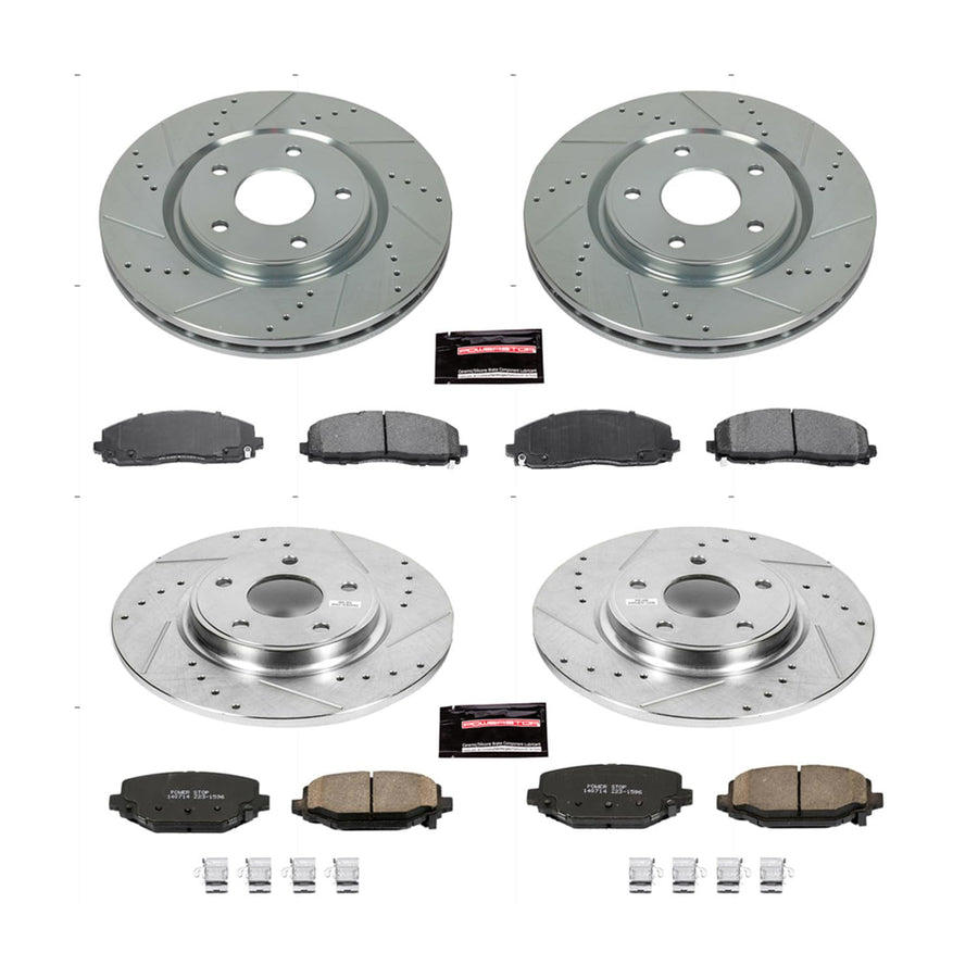 Power Stop K5960 Z23 Daily Driver Front and Rear Carbon-Fiber Ceramic Brake Pads with Drilled and Slotted Rotors Kit For Town Country Grand Caravan Journey C/V Routan