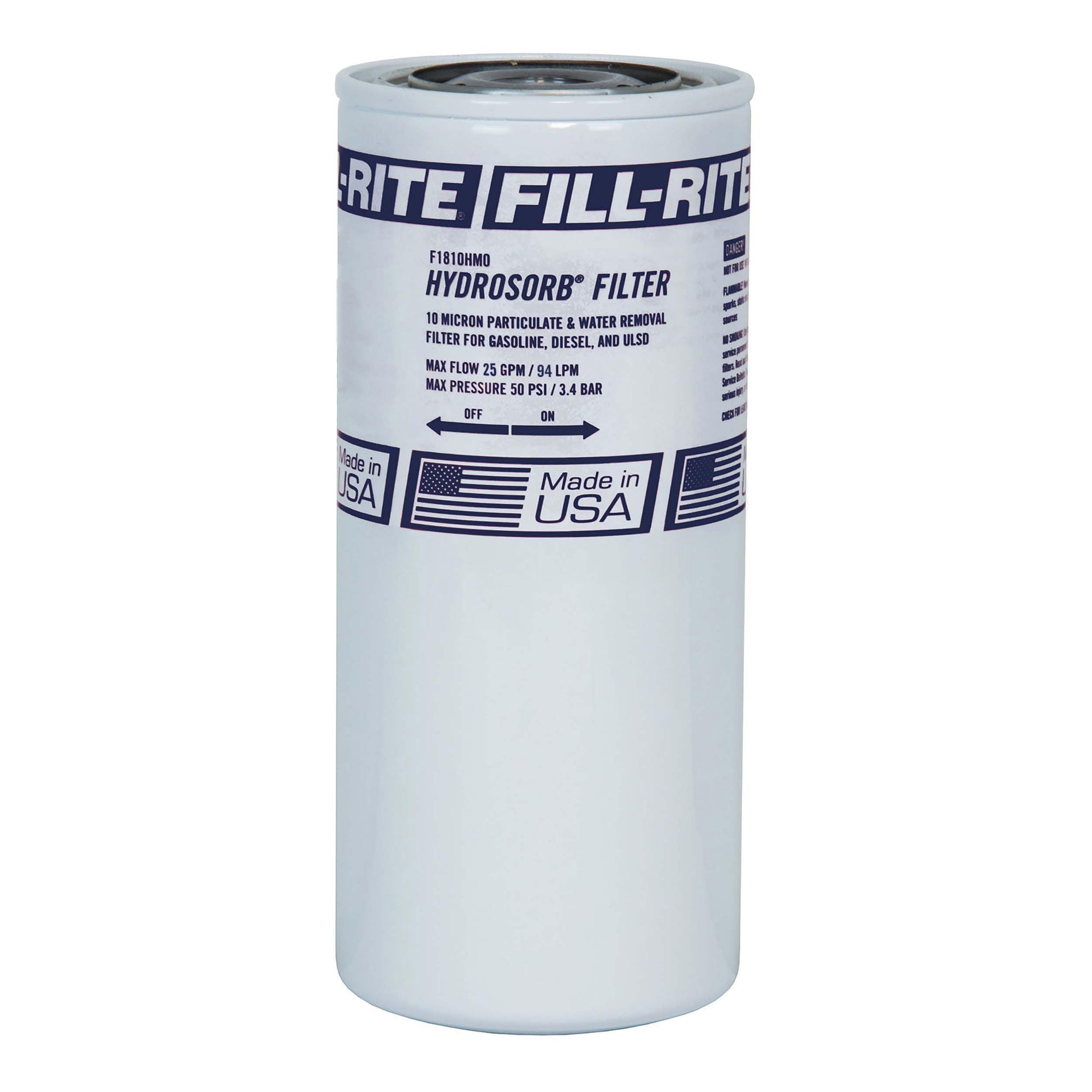 Fill-Rite 1" - 12 UNF F1810HM0 25 GPM (94 LPM) 10 Micron Water Sensing Spin-On Fuel Filter, Hydrosorb