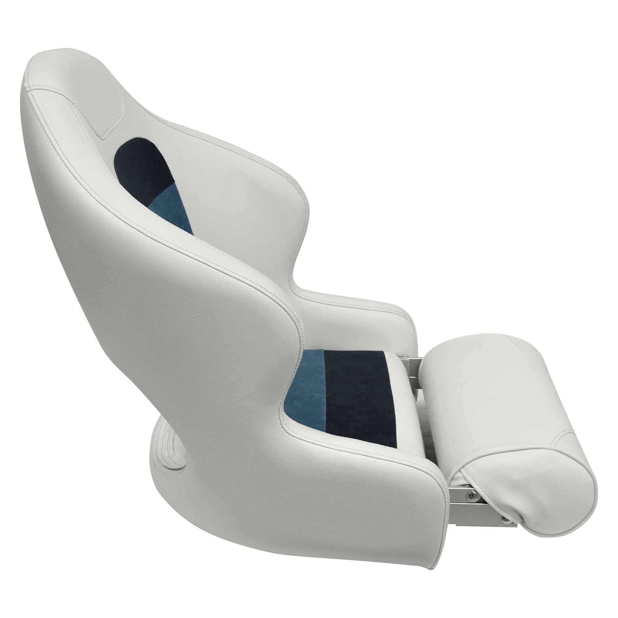 8WD3315-1008 Wise Deluxe Pontoon Series Bucket Seat with Bolster, White/Navy/Blue