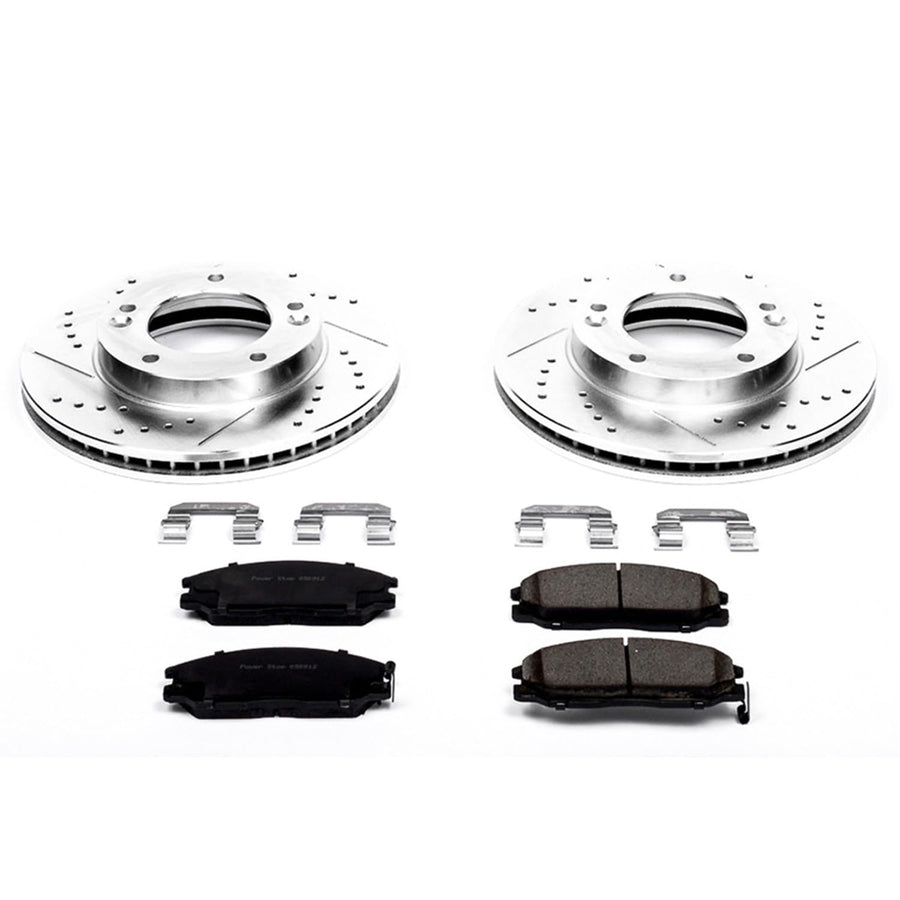 Power Stop K5899 Z23 Carbon Fiber Brake Pads with Drilled & Slotted Brake Rotors Kit For Kia Sorento 2003-2006 [Vehicle Specific]