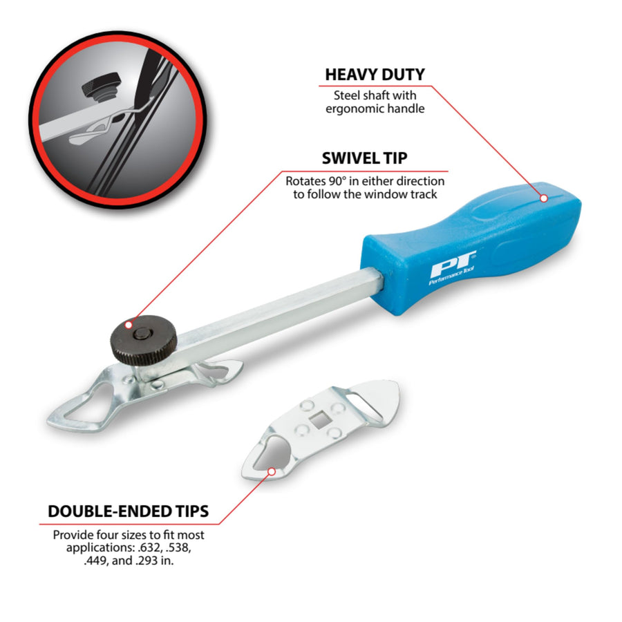 Windshield Tool Performance W86566 Locking Strip, 90-Degree Swivel Tip, Four Sizes, for Windshields, Rear Glass, and More - Blue