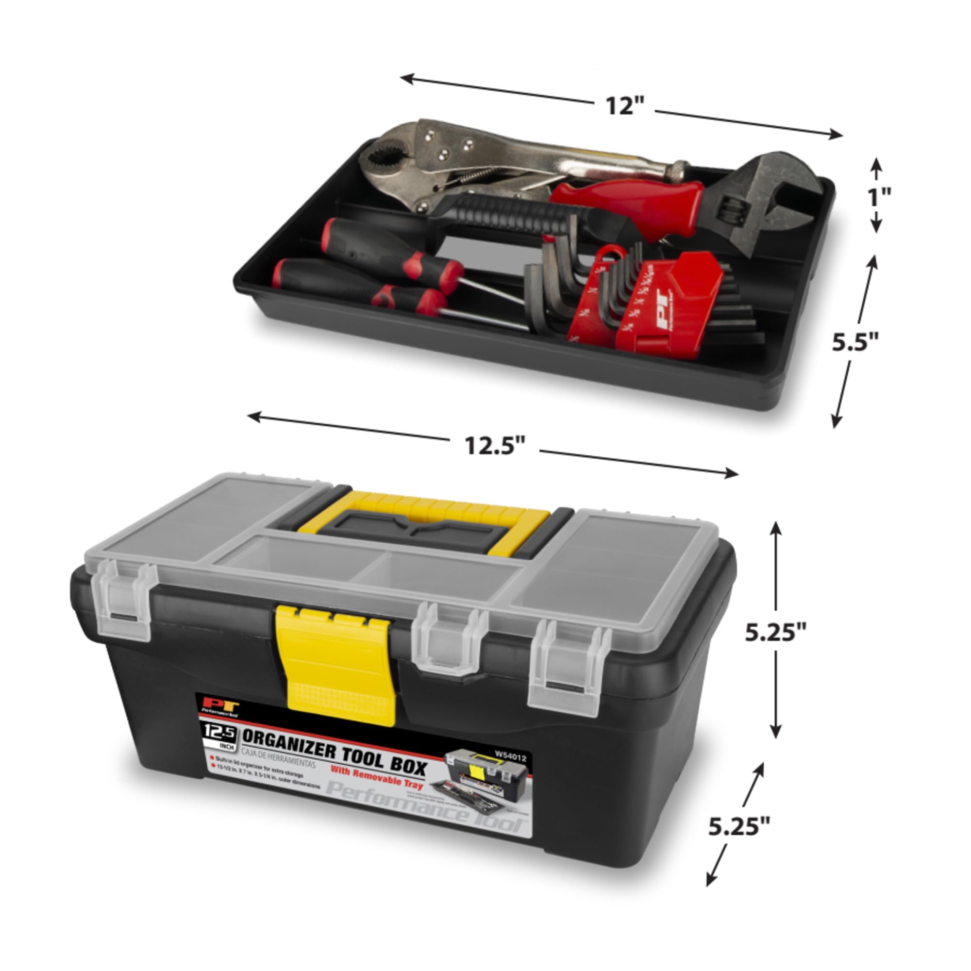Heavy Duty Performance Tool W54012 Plastic Organizer Tool Box for Workshops and Garages, Black, 12.5-Inch