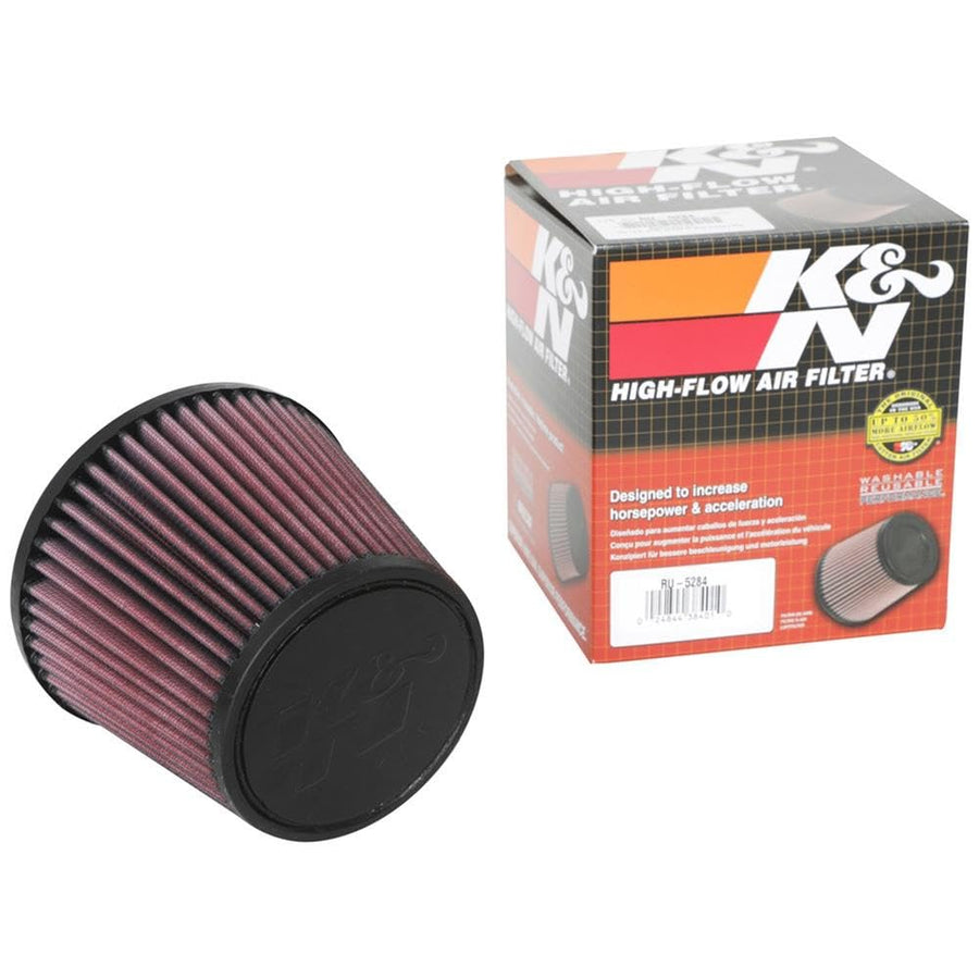 High-Flow K&N Original Lifetime Universal Clamp-On Air Filter: High Performance, Premium, Washable: Flange Diameter: 2.75 In, Filter Height: 5 In, Flange Length: 0.75 In, Shape: Round Tapered, RU-5284