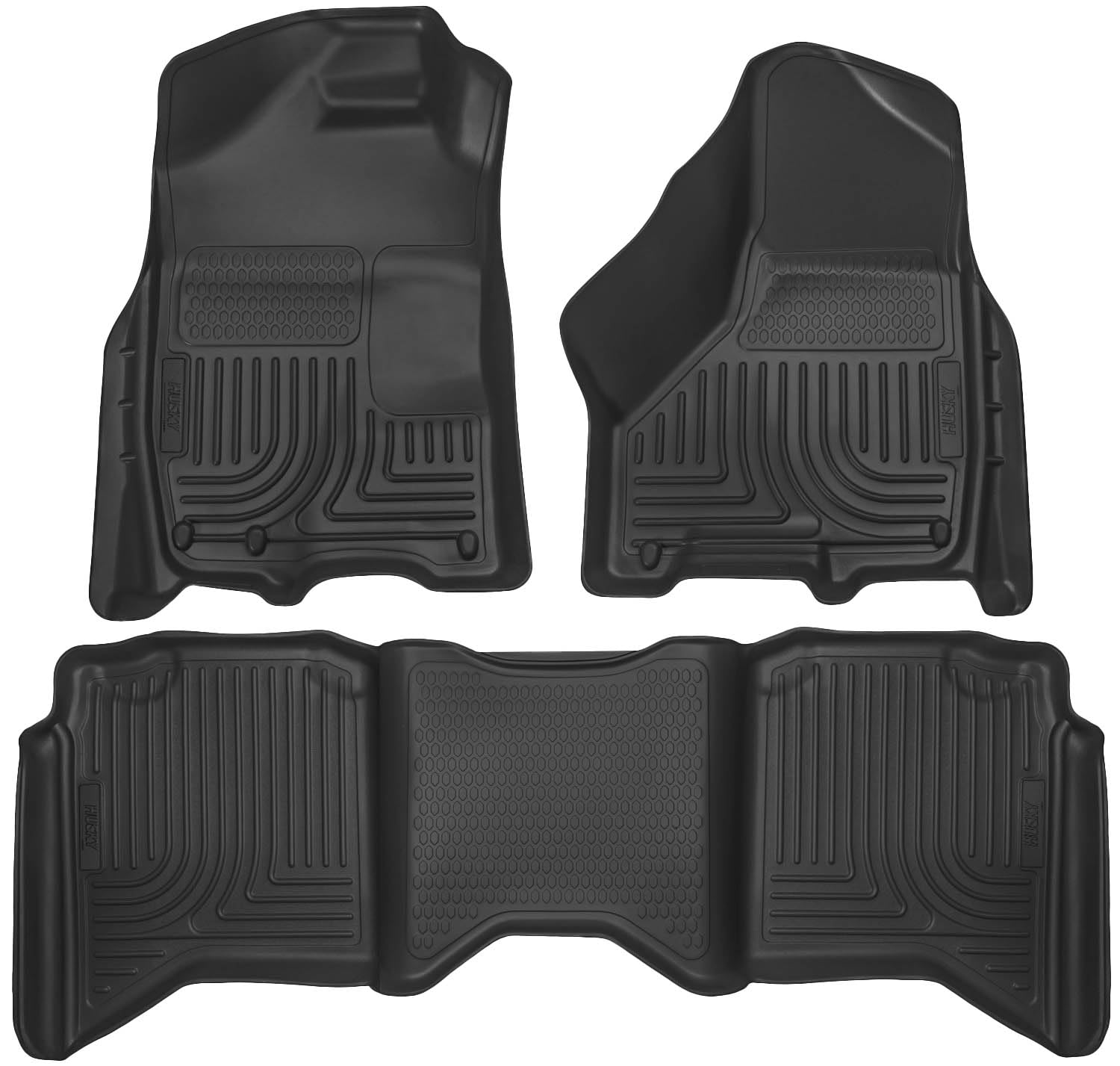Husky Liners Floor Mats Weatherbeater | Fits 2009 - 2024 Ram 1500 (19-24 Classic Body only) Crew Cab; 2010 - 2018 Ram 2500/3500 w/Automatic Transmission | Front & 2nd Row, 3-pc Black - 99001