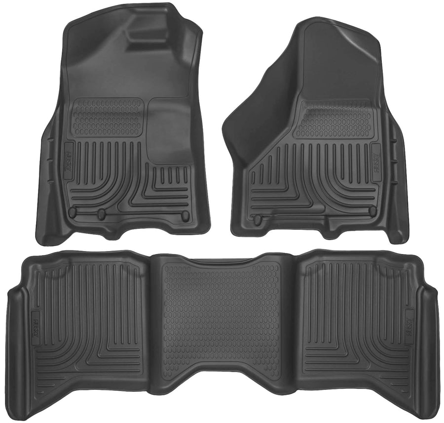 Husky Liners Floor Mats Weatherbeater | Fits 2009 - 2024 Ram 1500 (19-24 Classic Body only) Crew Cab; 2010 - 2018 Ram 2500/3500 w/Automatic Transmission | Front & 2nd Row, 3-pc Black - 99001