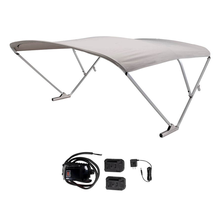SureShade Electric Bimini Power Shade System for Pontoon Boats with Manual or No Biminis, 92-102" Wide, 20V Powered, Fade-Resistant Fabric, Clear Anodized Frame, Grey - 2021133092