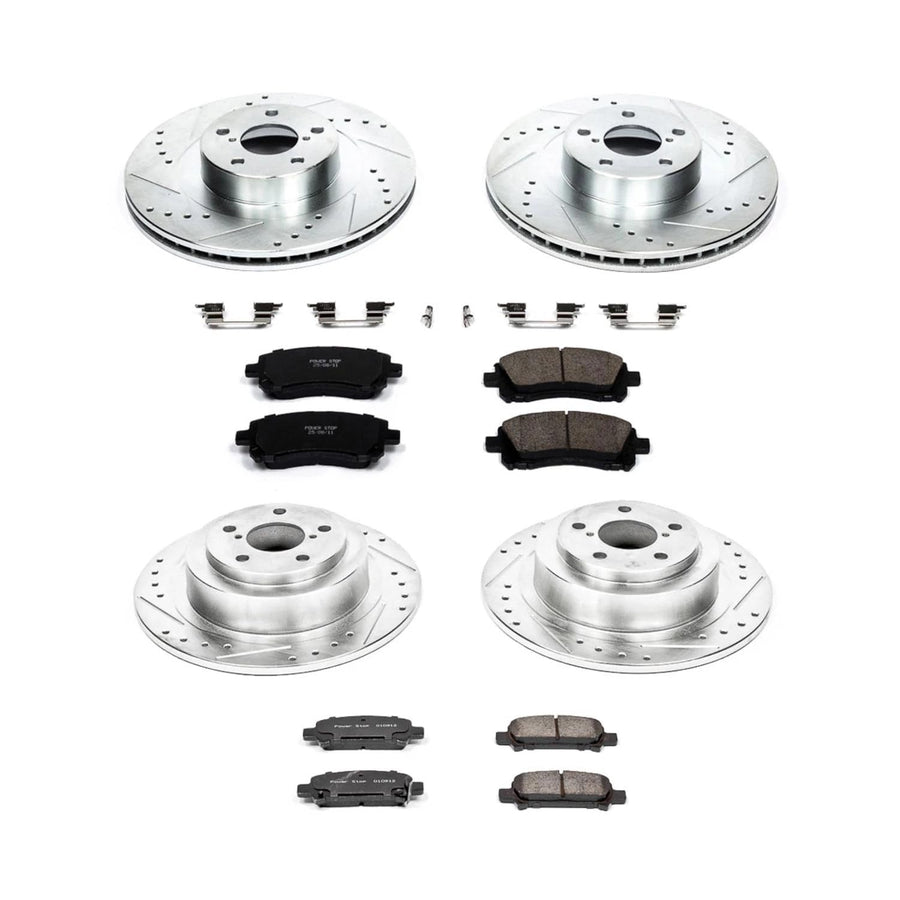 Power Stop K2752 Z23 Carbon Fiber Brake Pads Front and Rear with Drilled & Slotted Brake Rotors Kit For Subaru Legacy 2001, Subaru Outback 2001-2002 [Model Specific]