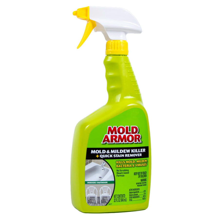 MOLD ARMOR Quick Stain Remover + Mold and Mildew Killer, 32 oz., Trigger Spray Bottle, Eliminates 99.9% of Household Bacteria and Viruses, Ideal Bathroom Mold and Mildew Remover