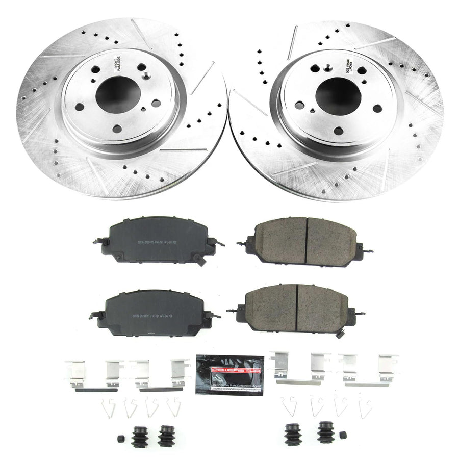 Power Stop K7872 Z23 Carbon Fiber Brake Pads with Drilled & Slotted Brake Rotors Kit For Honda CR-V 2017-2023 [Model Specific]