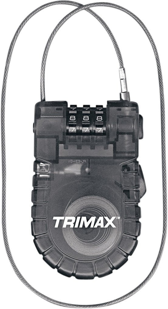 Trimax 3-Diget Combination Lock Retractable Cable 3' L X 3Mm T33RC, Blister Packaging, Black
