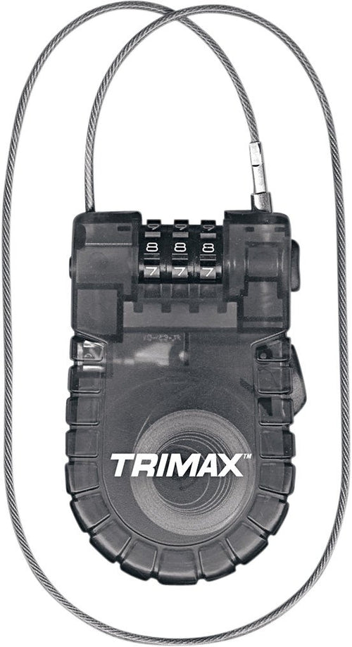 Trimax 3-Diget Combination Lock Retractable Cable 3' L X 3Mm T33RC, Blister Packaging, Black