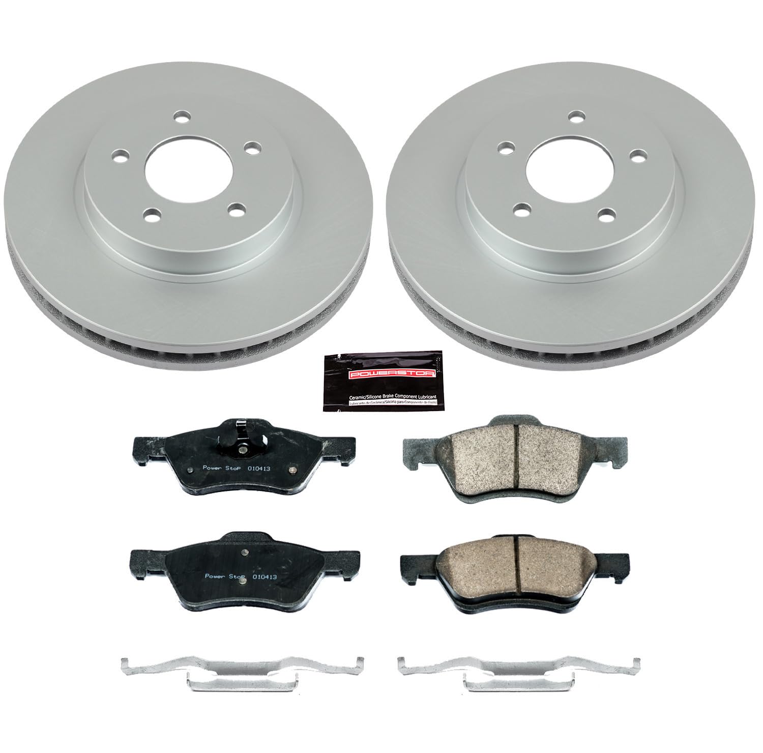 Power Stop CRK5572 Brake Rotor Coated & Ceramic Brake Pads- front For Ford Escape 2010-2012, Mazda Tribute 2010, Mercury Mariner 2010-2011 [Model Specific]