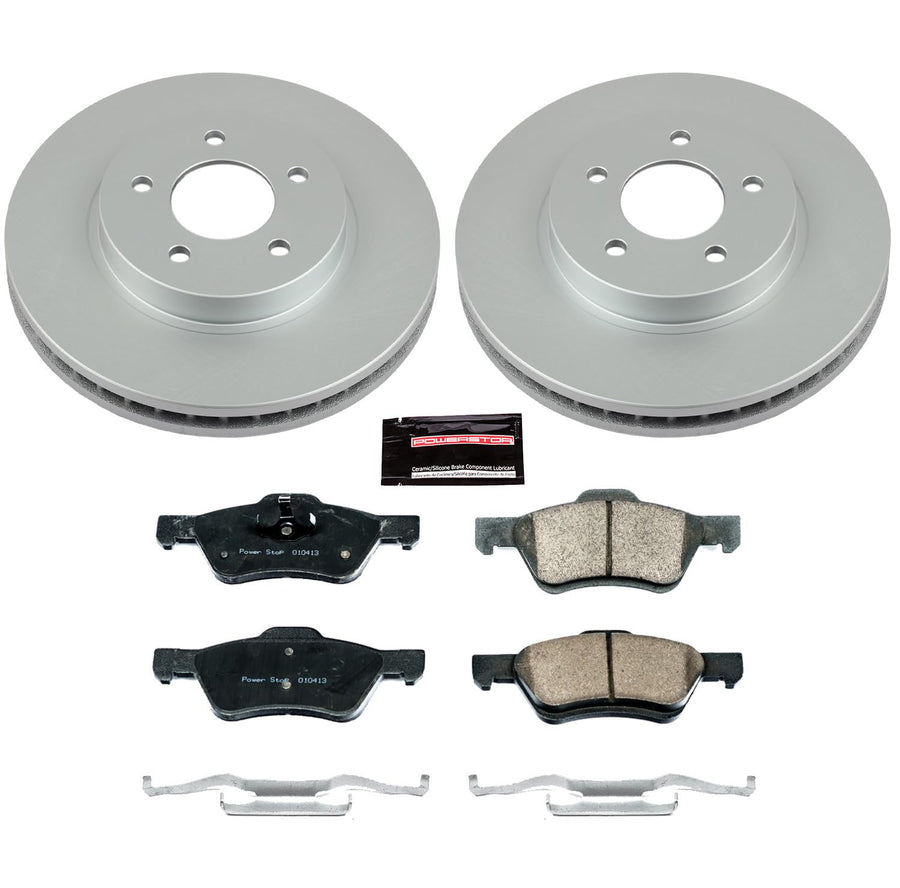 Power Stop CRK5572 Brake Rotor Coated & Ceramic Brake Pads- front For Ford Escape 2010-2012, Mazda Tribute 2010, Mercury Mariner 2010-2011 [Model Specific]