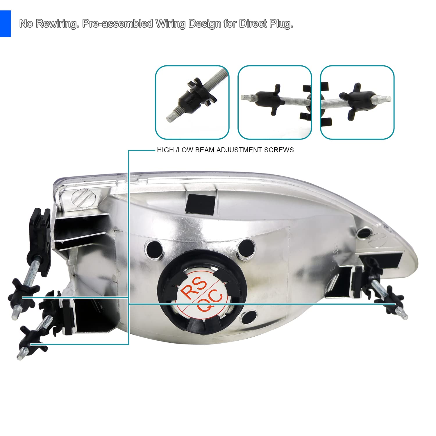 Black Housing SPEC-D TUNING Clear Lens Headlights + Corner Lights Compatible with 1994-1998 Ford Mustang L+R Pair Head Light Lamp Assembly