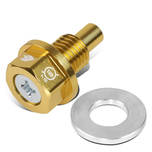 NRG Innovations Magnetic Oil Drain Plug, Engine Oil Drain Nut M12 X 1.5 Thread Size w/Washer, Gold, T-6061 Aluminum w/Stainless Steel Internal Magnet, NRG-NOP-400GD