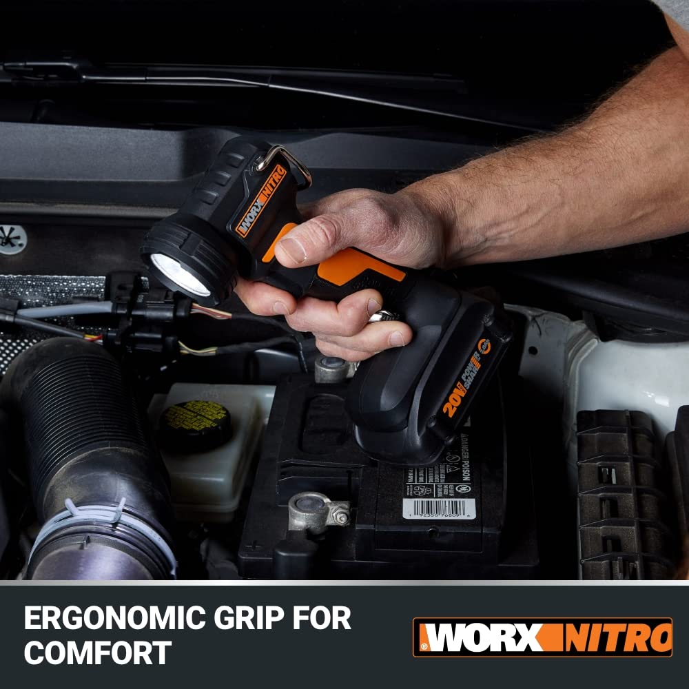 20V WORX Nitro LED Work Light PowerShare, 160/350 Lumens Portable Light, LED Flashlight with Flexible Pivoting Head WX025L.9 – Tool Only