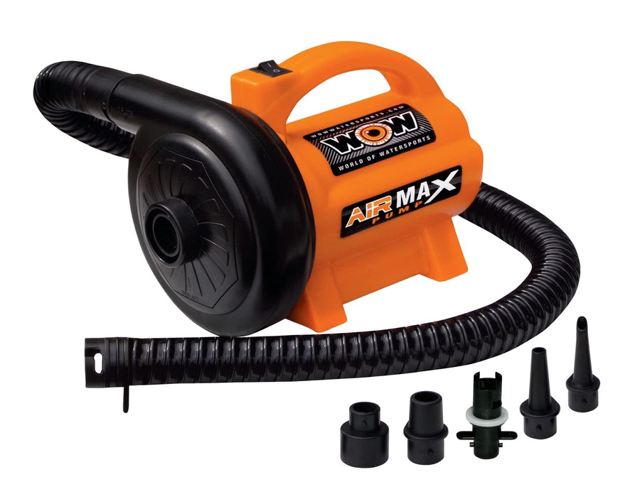 WOW Sports - Electric Air Pump High Pressure - 5 Universal Adapters - 120 Volt 600 Liter / Minute - Orange