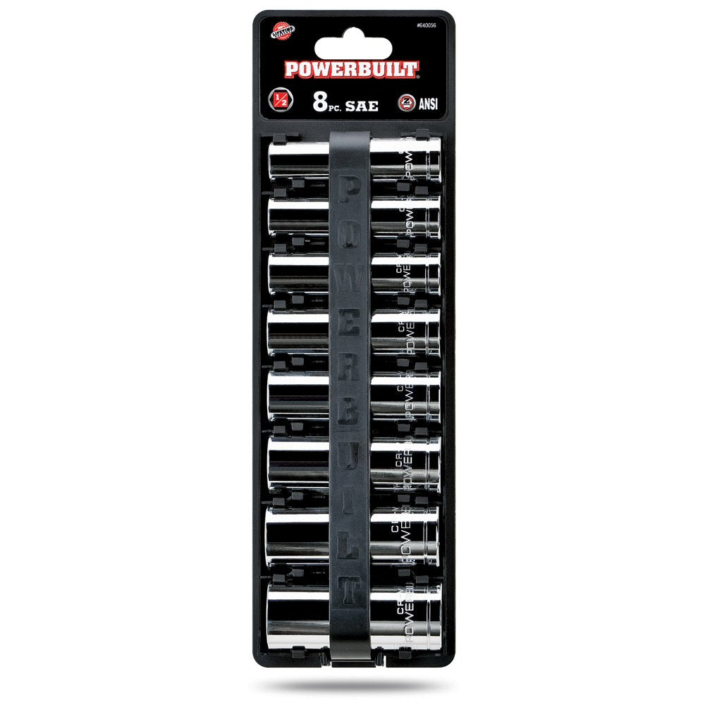 8 Pc. Powerbuilt 1/2 in. Drive SAE Deep Well Socket Set, 1/2 in. to 15/16 in.