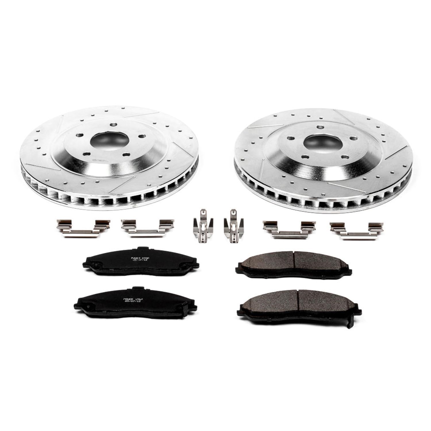 Power Stop K1559 Z23 Carbon Fiber Brake Pads Front with Drilled & Slotted Brake Rotors Kit For Cadillac XLR 2004, Cadillac XLR 2008-2009, Chevrolet Corvette 1997-2004 [Model Specific]