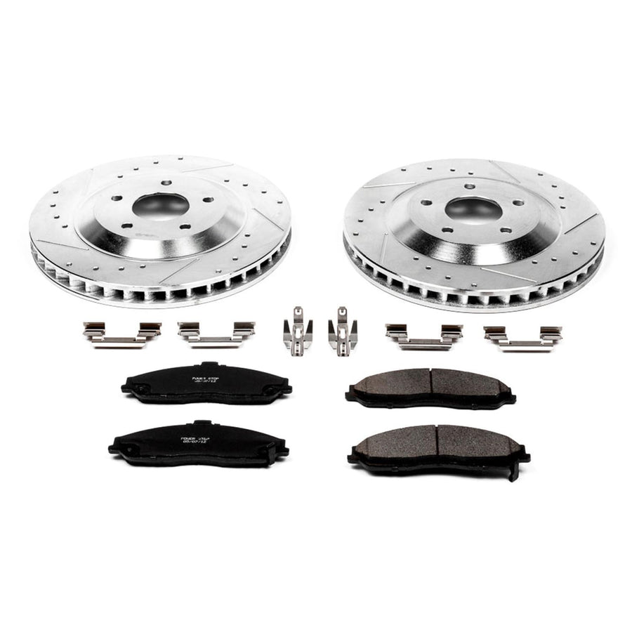 Power Stop K1559 Z23 Carbon Fiber Brake Pads Front with Drilled & Slotted Brake Rotors Kit For Cadillac XLR 2004, Cadillac XLR 2008-2009, Chevrolet Corvette 1997-2004 [Model Specific]
