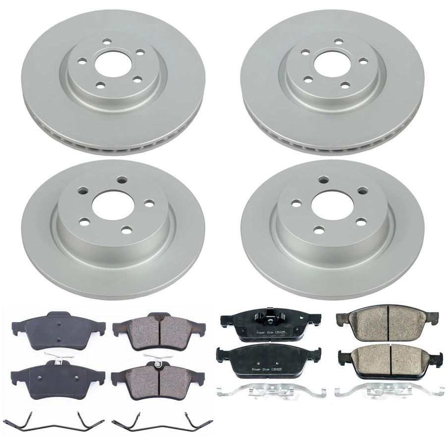Power Stop Z17 CRK8174 Front and Rear Coated Rotor Kit-Coated Brake Rotors, Ceramic Brake Pads For Ford Transit Connect 2018-2023 [Model Specific]