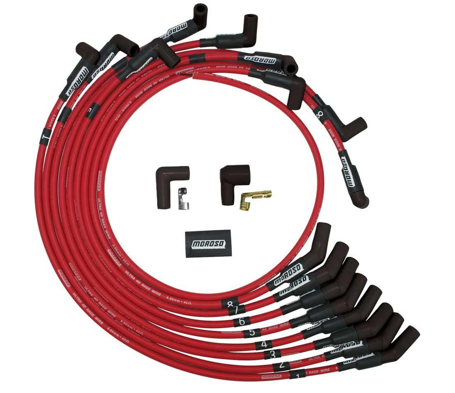 Moroso Red 73694 Ultra 40 Spark Plug Wire Set, Fits Ford 429-460, 135 Degree Plug Ends, HEI Distributor