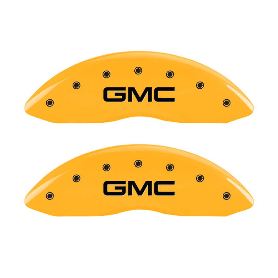 MGP Caliper Covers Yellow 34006SGMCYL Front and Rear Powder Coat Finish Black Character Caliper Cover, Set of 4 (GMC)