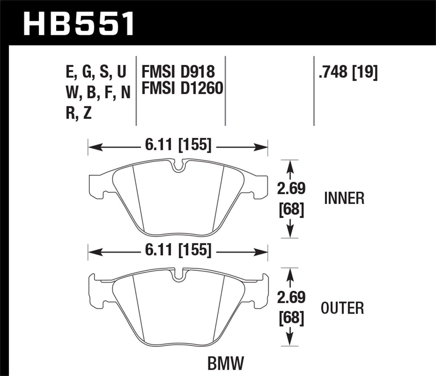 Hawk Performance Blue HB551E.748 9012 Motorsport Brake Pads