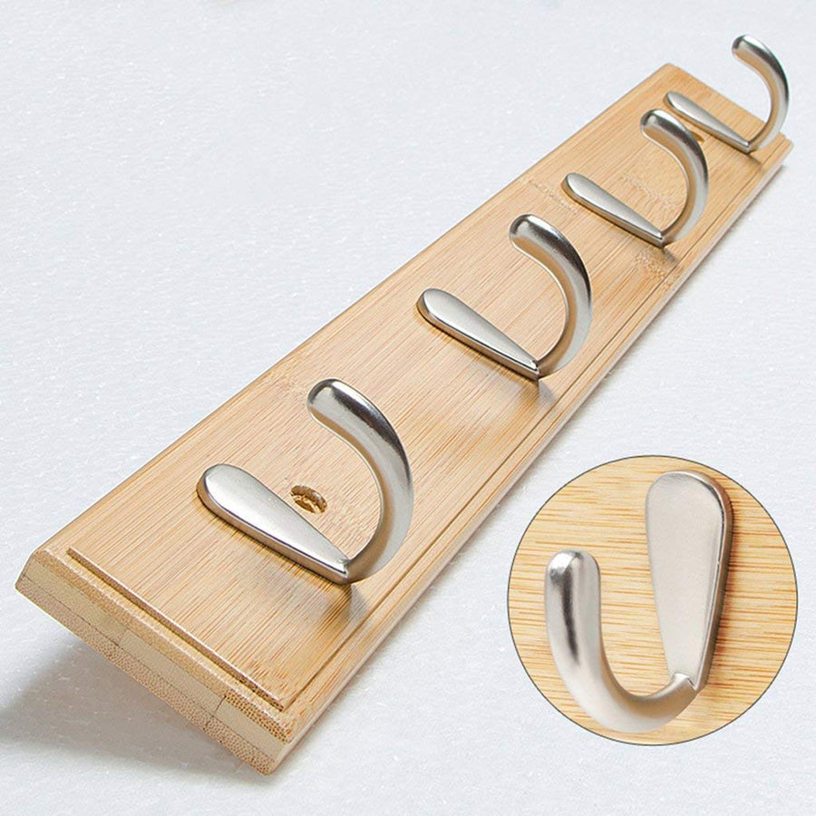 YIMJ Home Coat Hook Hat Rack Wall Mount Towel Backpack Leash Hanging Hook Entryway Organization Wall Mount Storage Rack, Natural, 5Hook