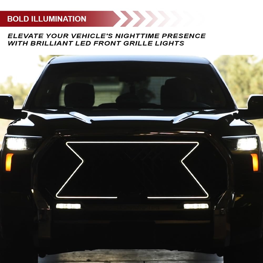 LED Front Grille Armordillo LEX Style|Compatible With 2022-2024 Toyota Tundra|8735008|ABS Plastic|Gloss Black|Front Hood Bumper Grille With Light Bar